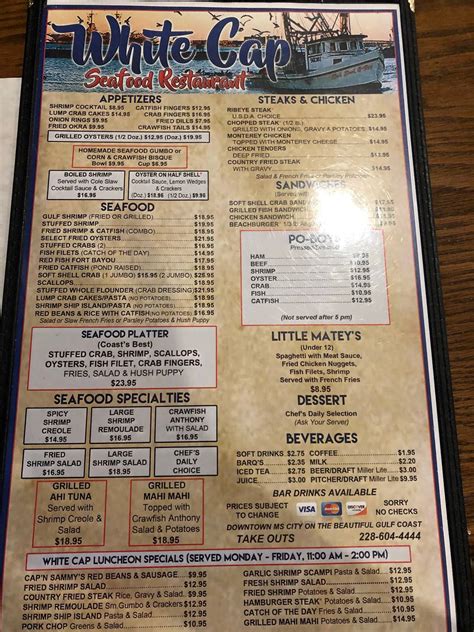 Menu at White Cap Restaurant, Gulfport, 560 Beach Dr