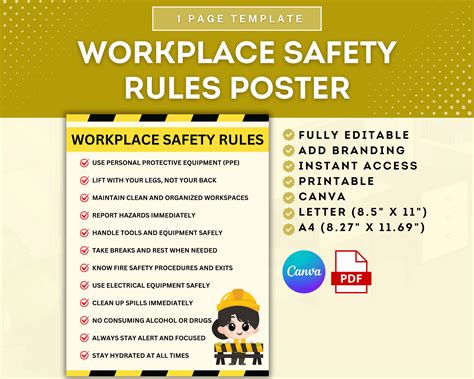 Workplace Safety Rules Poster, Printable Workplace Safety Guidelines ...