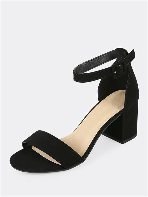 Single Band Ankle Strap Chunky Low Heels BLACK -SheIn(Sheinside)