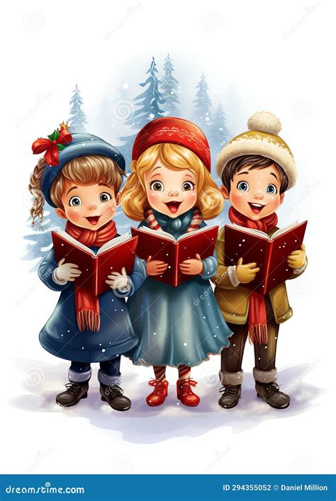 Christmas Carolers Watercolor Winter Border Stock Illustration - Illustration of sparkle, whimsy ... - drawing of xmas carolers