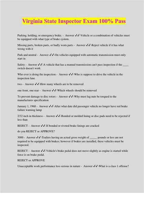 Virginia State Inspection Bundled Exams Questions and Answers | 100% ...