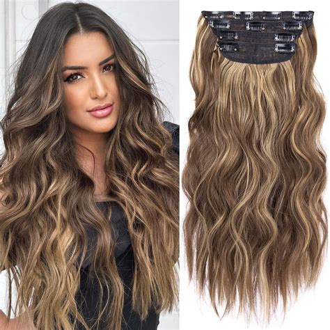 4PCS Clip in Hair Extensions Honey Blonde Mixed Light Brown 20 Inch ...