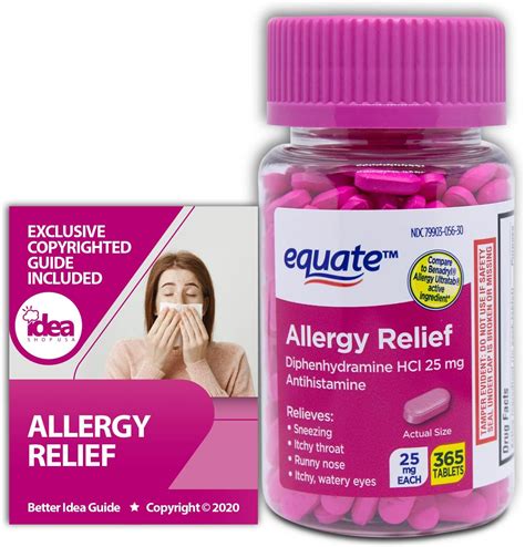 Equipar tabletas para aliviar la alergia con difenhidramina HCl de 25 mg de antihistamínico ...