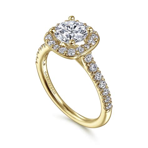 Lyla - 14K Yellow Gold Cushion Halo Round Diamond Engagement Ring ...
