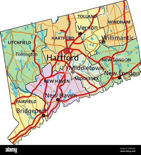 Large Map Of Connecticut Connecticut Map Vector Art, Icons, And