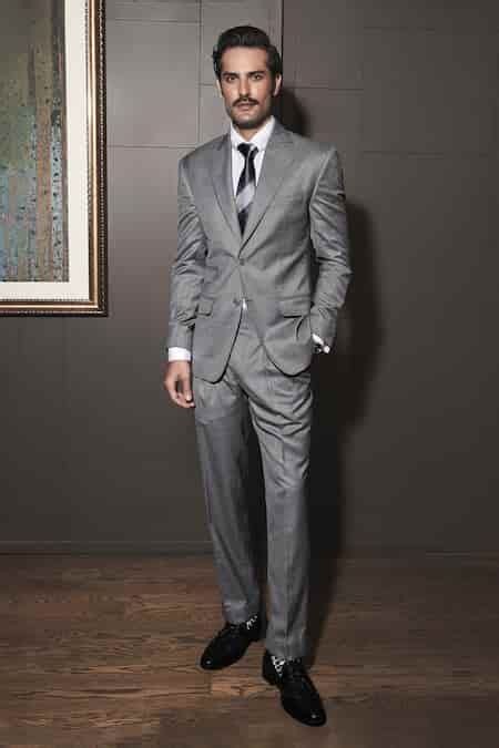 Buy Grey Wool Glen Checkered Double Breasted Blazer With Trouser For ...