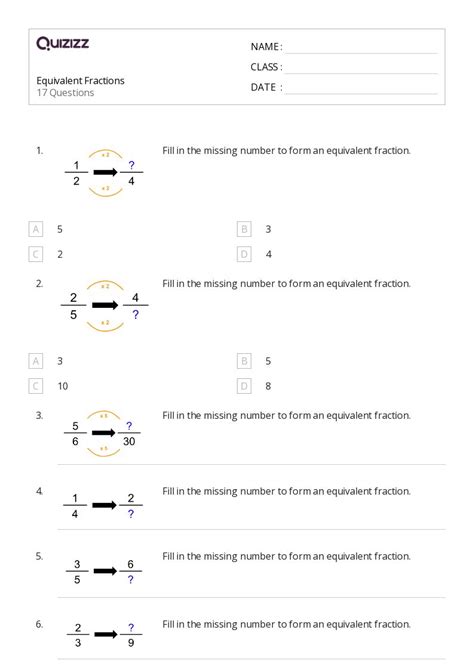 50+ Equivalent Fractions worksheets for 7th Class on Quizizz | Free ...