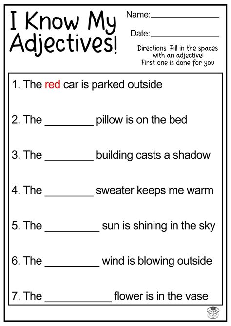 Buy 8 Printable Fill in the Adjective English Worksheets Fill in the ...