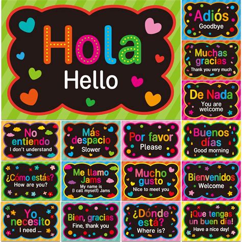Buy 16 Pcs Spanish Words and Phrases Set Spanish Classroom Decorations ...