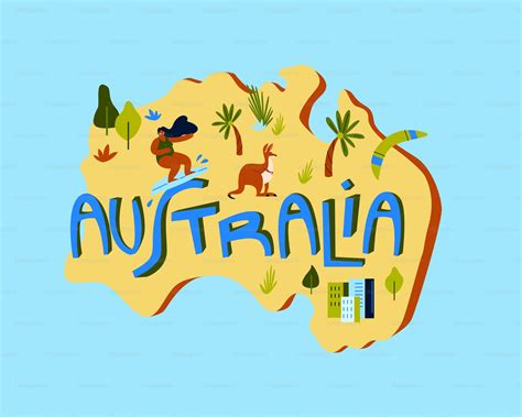 A map of australia with the words australia on it vector – Australia ...