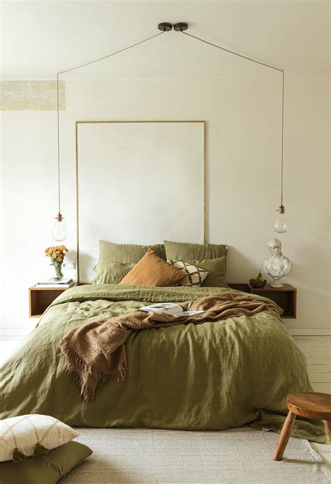 Olive Green Linen Bedding Set: Duvet Cover and 2 Pillowcases, Natural ...