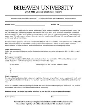 Fillable Online belhaven 2014-2015 Unusual Enrollment History ...