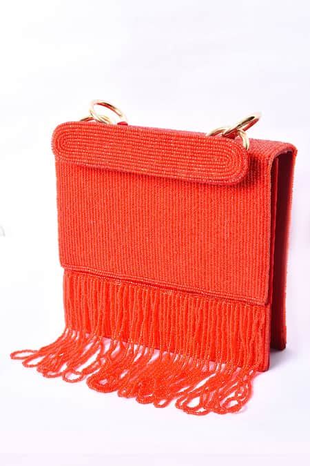 Buy Red Embroidery, Beads Fringe Clutch by Samyukta Singhania Online at ...