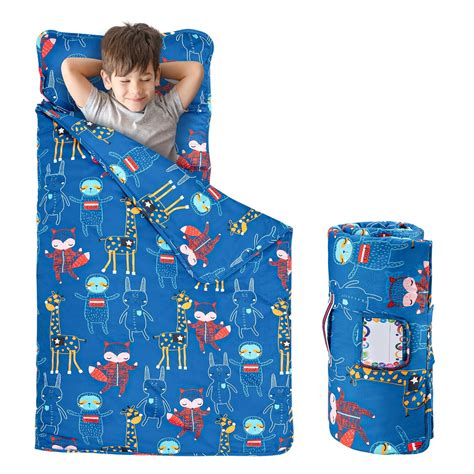 Amazon.com: FAINSY Toddler Nap Mat with Pillow and Blanket, 100% Cotton ...