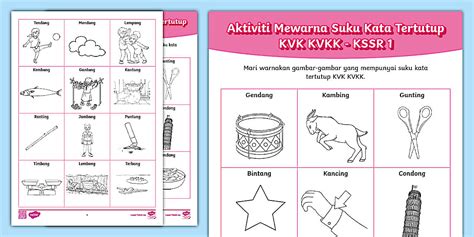 Aktiviti Mewarna Suku Kata Tertutup KVK KVKK - KSSR 1