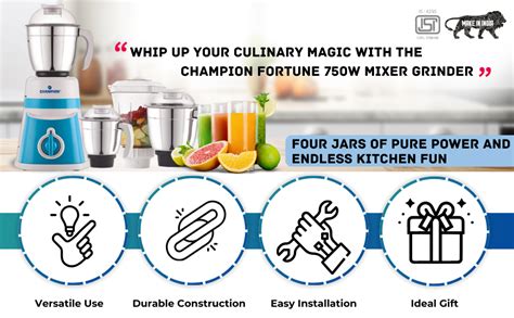 Buy Champion Fortune 750 watt 4 Jars Mixer Grinder with 3 Stainless ...