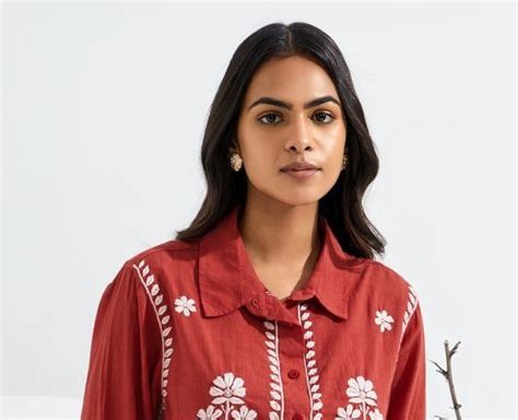 Rust Chikankari Embroidered Cotton Slub Co-ord Set- Set of 2