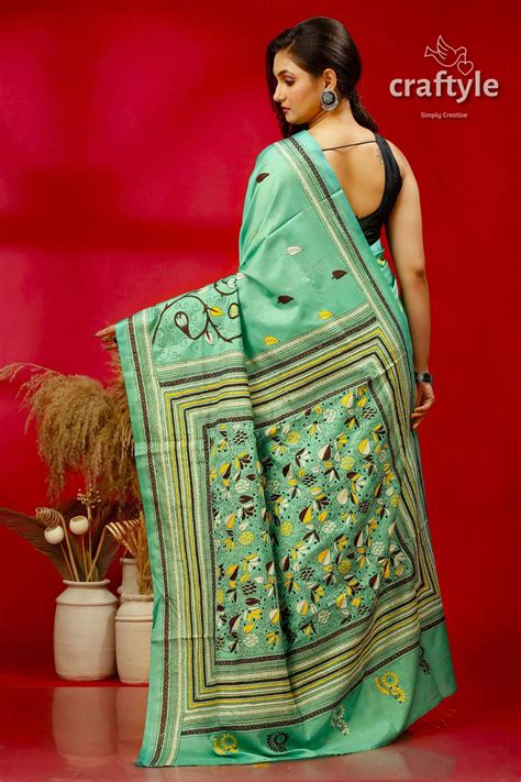 Persian Green Ethnic Silk Kantha Saree – Craftyle