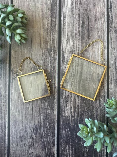 Picture Frame Photo Ornament, Hanging Brass Frame Ornament, Mini Glass ...