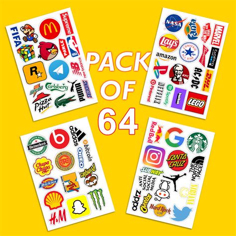Cool Brand Logo Aesthetic Laptop Vinyl Sticker Pack of 64 – Stickerly
