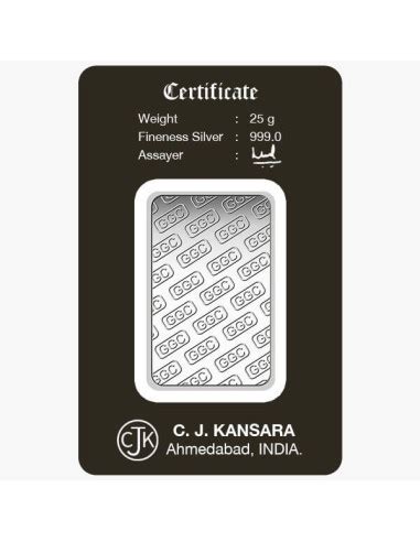 Buy Gujarat Gold Centre Silver Bar Of 25 Gram in 999 24Kt Purity