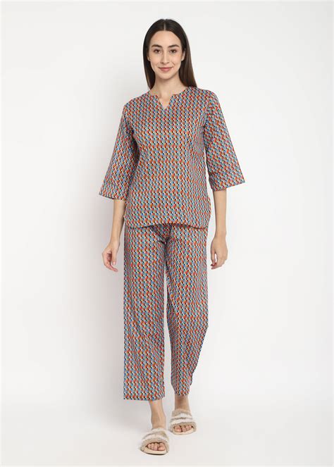 Geometric V Neck Women's Night Suit – Shopbloom