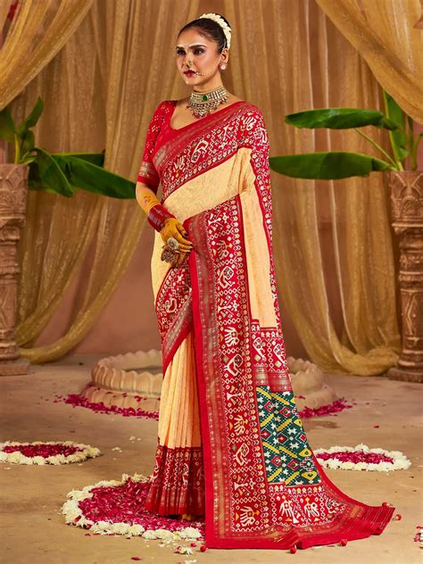 Buy Cream Chikankari Work Silk Saree From Ethnic Plus