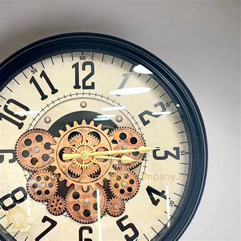 HDC Light Yellow & Black Vintage Round Wall Clock with Running Gear De