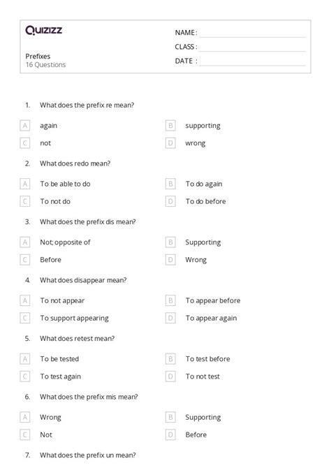 50+ Prefixes worksheets for 8th Class on Quizizz | Free & Printable