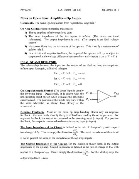 Op Amps v1 1 - Lecture notes 23 - Notes on Operational Amplifiers (Op ...