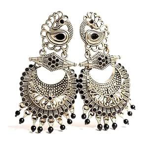 Buy Antique Oxidized Silver Plated Black Beads Peacock Design Ethnic ...