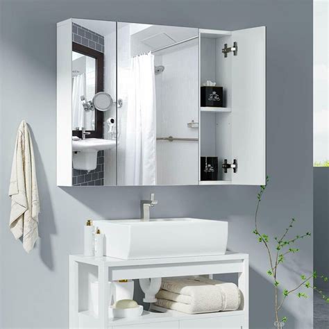 Homfa Medicine Cabinet with Mirror for Bathroom, 3 Door Wall Mounted ...