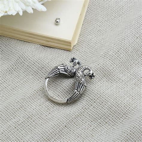 Teejh Indian Ethnic Jewellery- Viti Peacock Silver Oxidized Ring ...