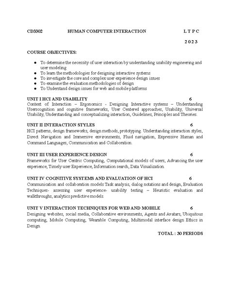 CD3302 - Human Computer Interaction Syllabus & Course Overview - Studocu