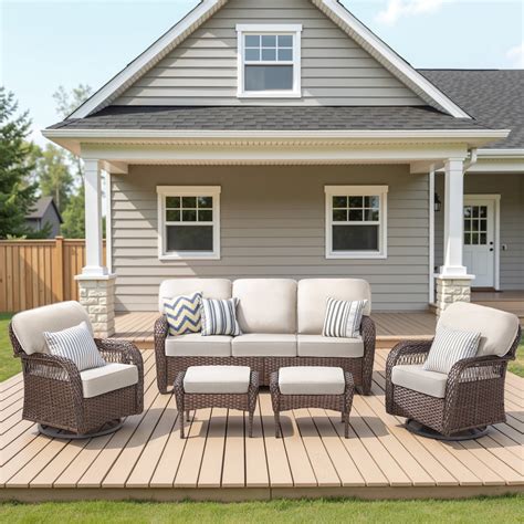 Yeahumalia 5 Pieces All Weather Wicker Patio Furniture Set with Rattan ...