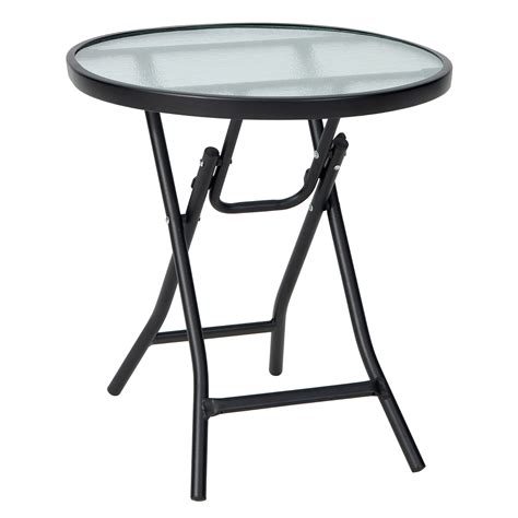 Costway Patio Folding Round Glass Side Table Bistro Coffee Table Plant ...