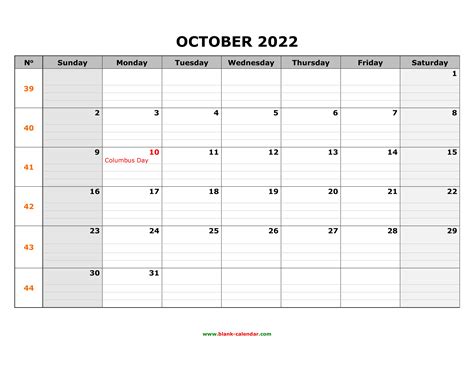 October 2022 Calendar Printable