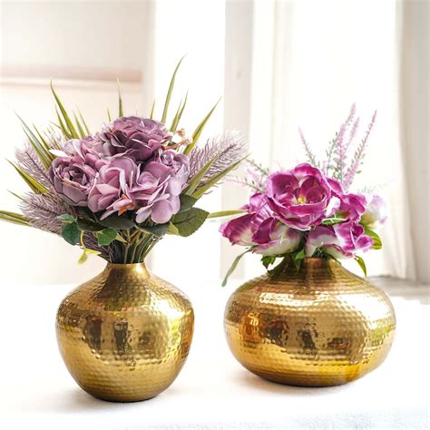 Metal Hammered Flower Vase Set of 2 | Gold