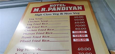 Menu at Hotel M.R Pandiyan, Chennai, 460