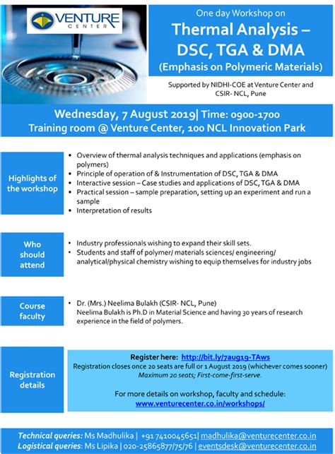 Workshop on Thermal Analysis – DSC, TGA & DMA (Emphasis on Polymeric ...