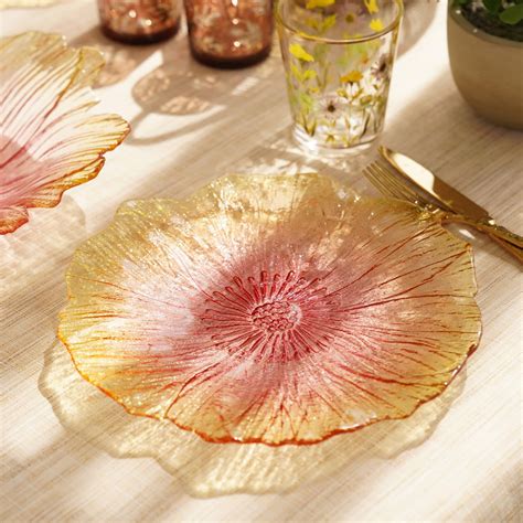 Buy Pure Home + Living Set of 2 Yellow and Pink Floral Shaped Glass ...