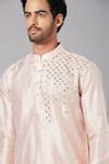 Buy Peach Dupion Embroidery Mirror Rooyi Kurta For Men by Hilo Design ...