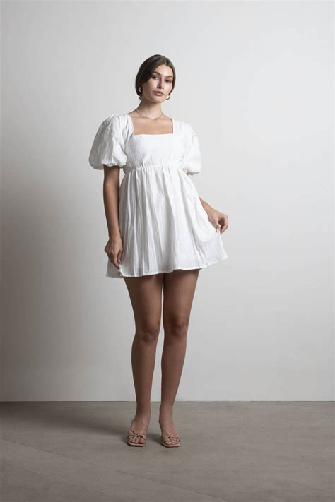 White Babydoll Dress - Puff Sleeve Dress - Mini Dress