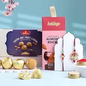 FlowerAura Premium Red Stones Bhaiya Bhabhi Rakhi With 200g Chana Dry ...