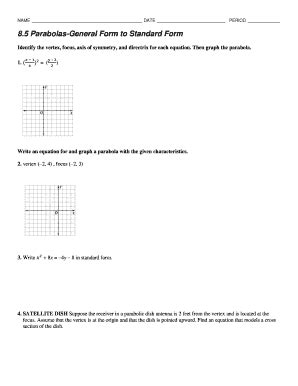 Parabolas General to Standard Form Worksheet - Blank Fillable Template ...