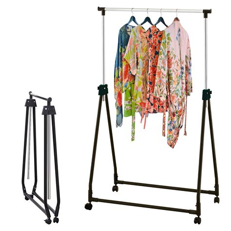 Collapsible Adjustable Garment Rack Coat Hanging Rail Clothes Stand ...