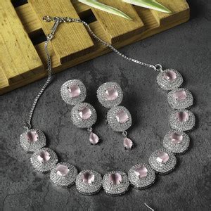 ZENEME Brass Rhodium Pink Jewellery Set Price in India - Buy ZENEME ...