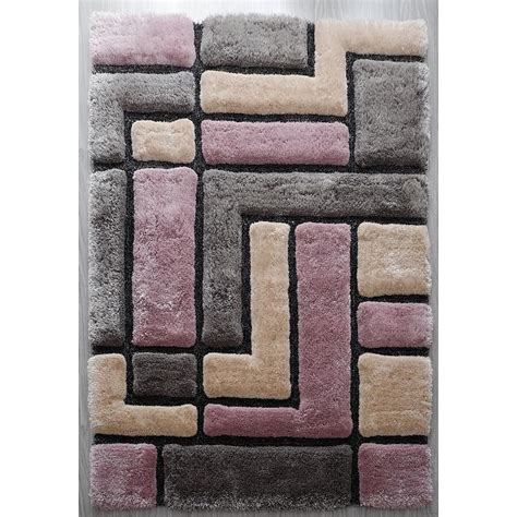 MDA Rugs Barcelona 5 X 7 (ft) Shag Pink/Grey Indoor Abstract Area Rug ...