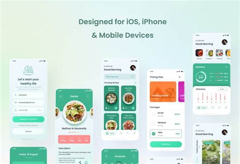 Vegeat-健康食品iOS App设计Figma和PSD 绿色食品APP UI素材下载 - 魔棒网