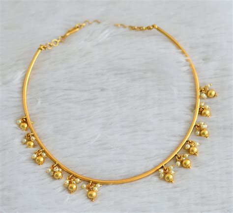 Matte finish beaded pearl cluster hasli necklace/chain for pendants dj ...